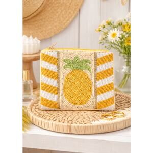 Kay Lee Yellow Pineapple Beaded Coin Purse New
